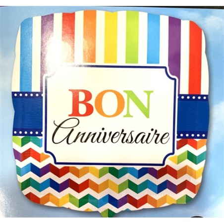 BALLON METALLIQUE CARRE BON ANNIVERSAIRE MULTICOLOR 43 CM