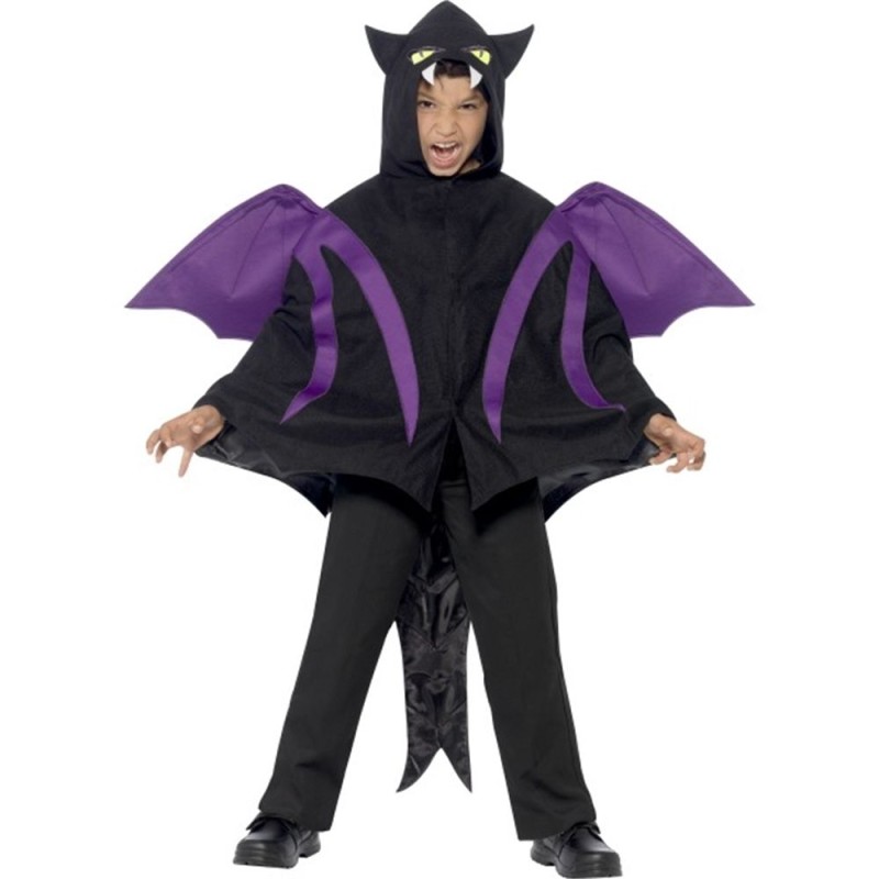 CAPE A CAPUCHE NOIRE ET VIOLETTE CREATURE AVEC AILES ET QUEUE TAILLE 9-12 ANS