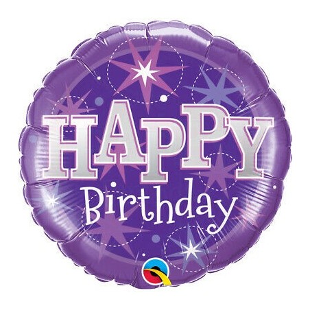 BALLON METALLIQUE ROND HAPPY BIRTHDAY VIOLET  46 CM