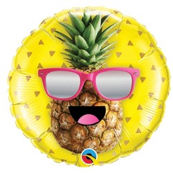 BALLON METALLIQUE ROND ANANAS A LUNETTES JAUNE 46 CM 