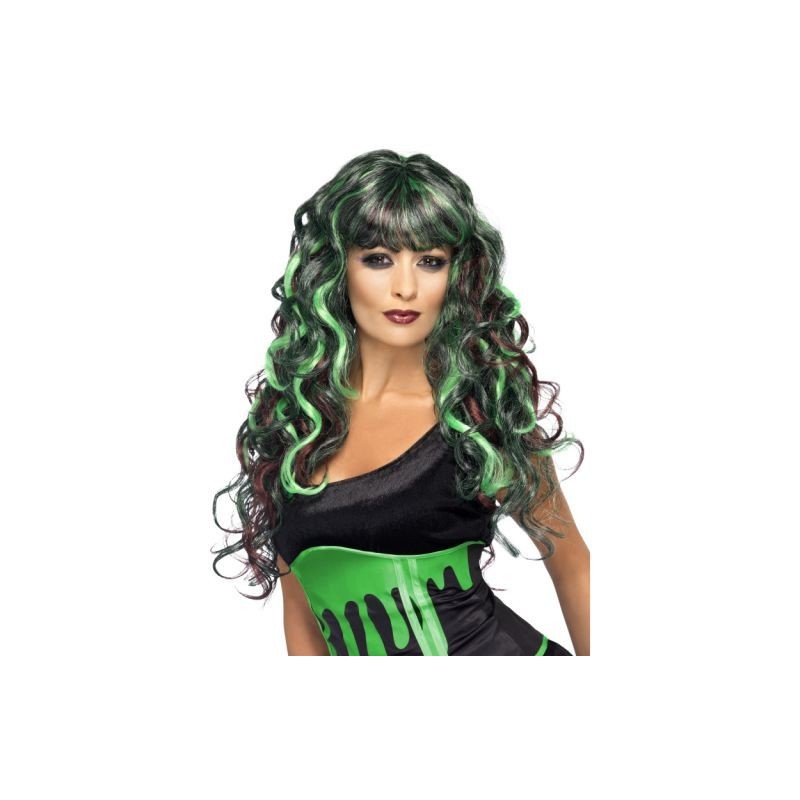 PERRUQUE LONGUE BOUCLEE NOIR VERT ET BORDEAU PERRUQUE LONGUE BOUCLEE NOIR VERT ET BORDEAU