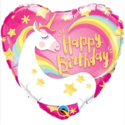 BALLON METALLIQUE LICORNE HAPPY BIRTHDAY COEUR 46 CM