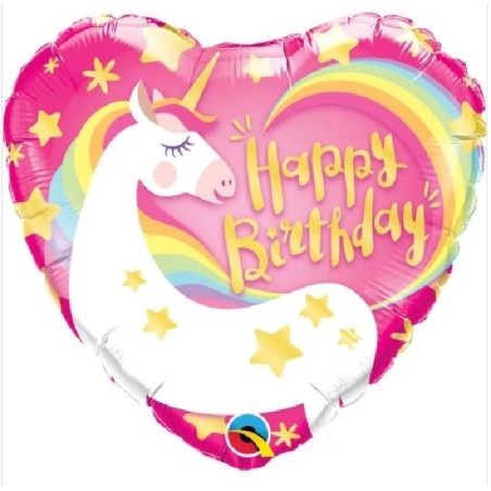 BALLON METALLIQUE LICORNE HAPPY BIRTHDAY COEUR 46 CM