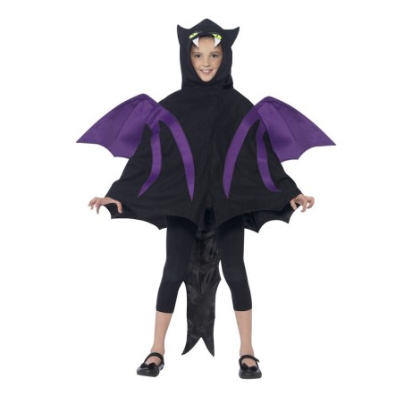 CAPE A CAPUCHE NOIRE ET VIOLETTE CREATURE AVEC AILES ET QUEUE TAILLE 4-9 ANS