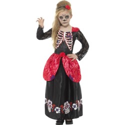 DEGUISEMENT DAY OF THE DEAD ROSE ROUGE TAILLE 10/12 ANS