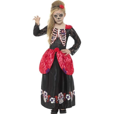 DEGUISEMENT DAY OF THE DEAD ROSE ROUGE TAILLE 10/12 ANS