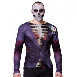 TEE SHIRT IMPRIME SQUELETTE VESTE VIOLETTE TAILLE M-L