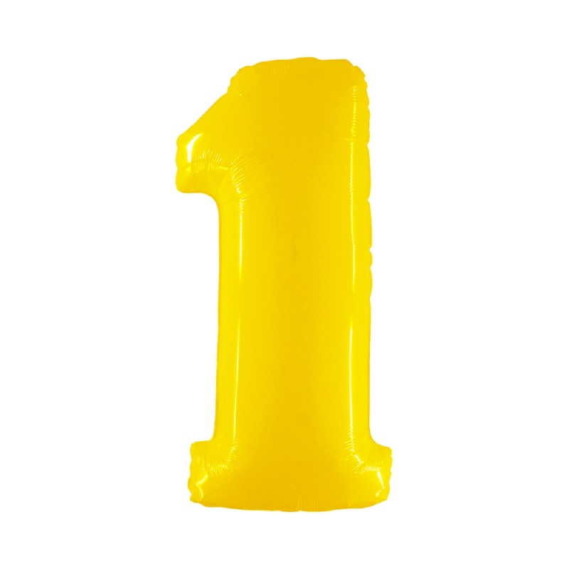 BALLON METALLIQUE CHIFFRE 1 100 CM JAUNE