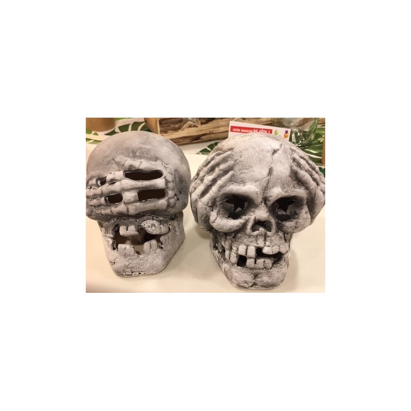 BOUGEOIRS TETE DE MORT LUMINEUX LED 3 MODELES ASSORTIS CERAMIQUE