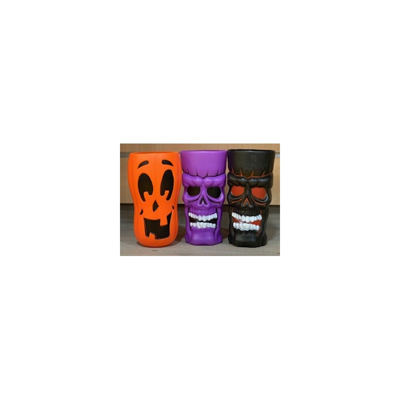 GOBELETS PERSONNAGES HALLOWEEN 8 X 15,5 CM 3 COULEURS ASSORTIES VIOLET ORANGE NO