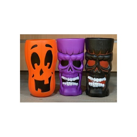 GOBELETS PERSONNAGES HALLOWEEN 8 X 15,5 CM 3 COULEURS ASSORTIES VIOLET ORANGE NO