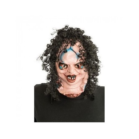 MASQUE LATEX  DE FOU AVEC CHEVEUX 