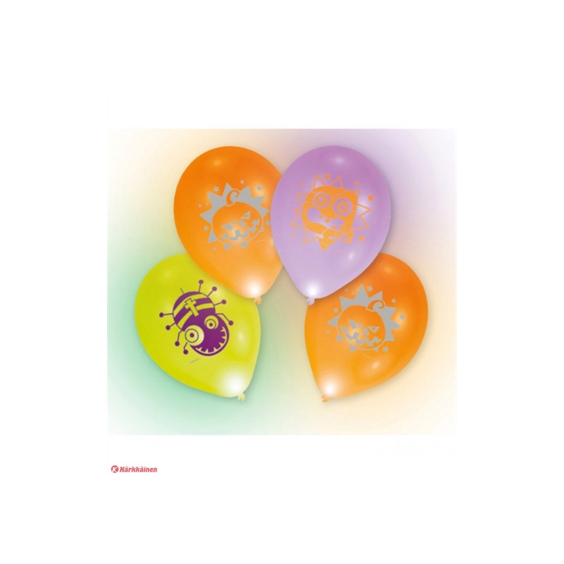 4 BALLON LED COULEURS ASSORTIES IMPRIMES HALLOWEEN