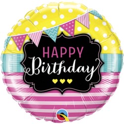 BALLON METALLIQUE HAPPY BIRTHDAY STRIPES 46 CM