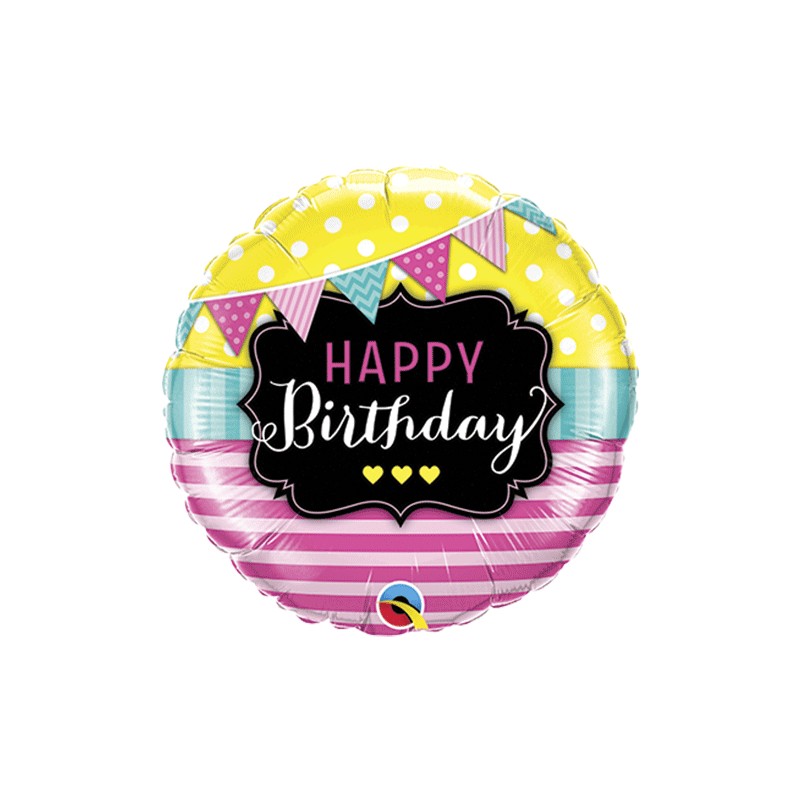 BALLON METALLIQUE HAPPY BIRTHDAY STRIPES 46 CM