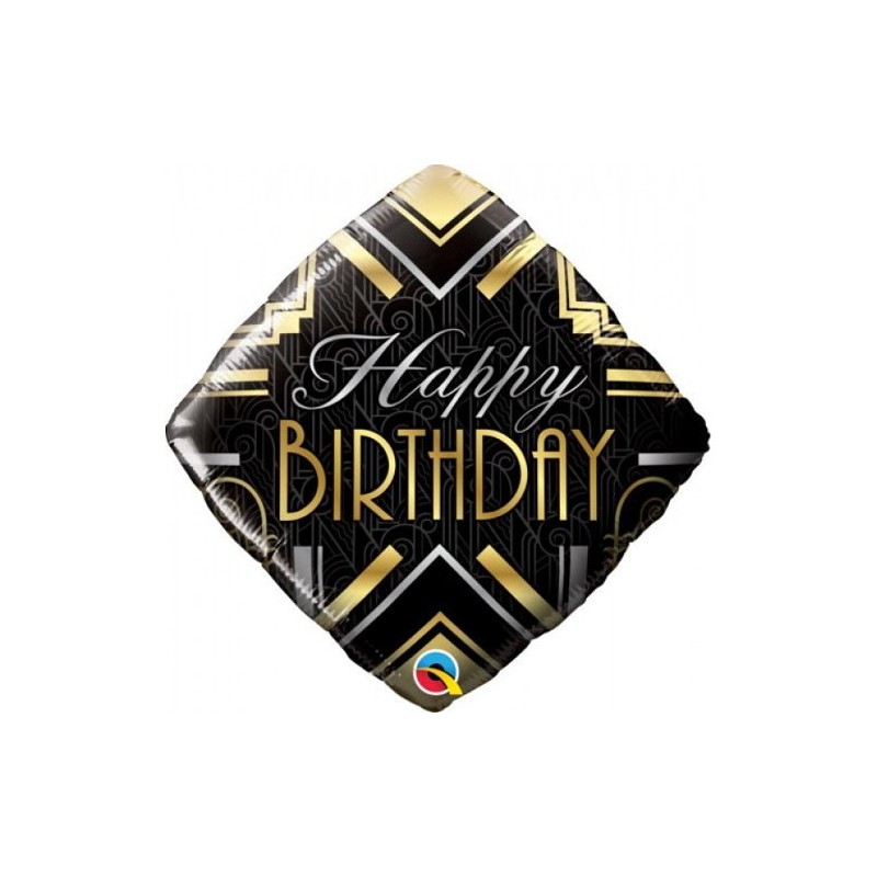 BALLON METALLIQUE CARRE HAPPY BIRTHDAY OR ET ARGENT 46 CM