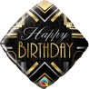 BALLON METALLIQUE CARRE HAPPY BIRTHDAY OR ET ARGENT 46 CM