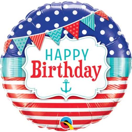 BALLON METALLIQUE HAPPY BIRTHDAY THEME NAUTIQUE 46 CM