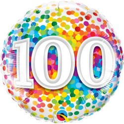 BALLON METALLIQUE ANNIVERSAIRE CHIFFRE 100 CONFETTIS MULTICOLORE 46 CM