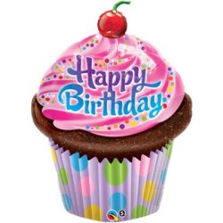 BALLON METALLIQUE HAPPY BIRTHDAY MULTICOLOR CUPCAKE 89 CM