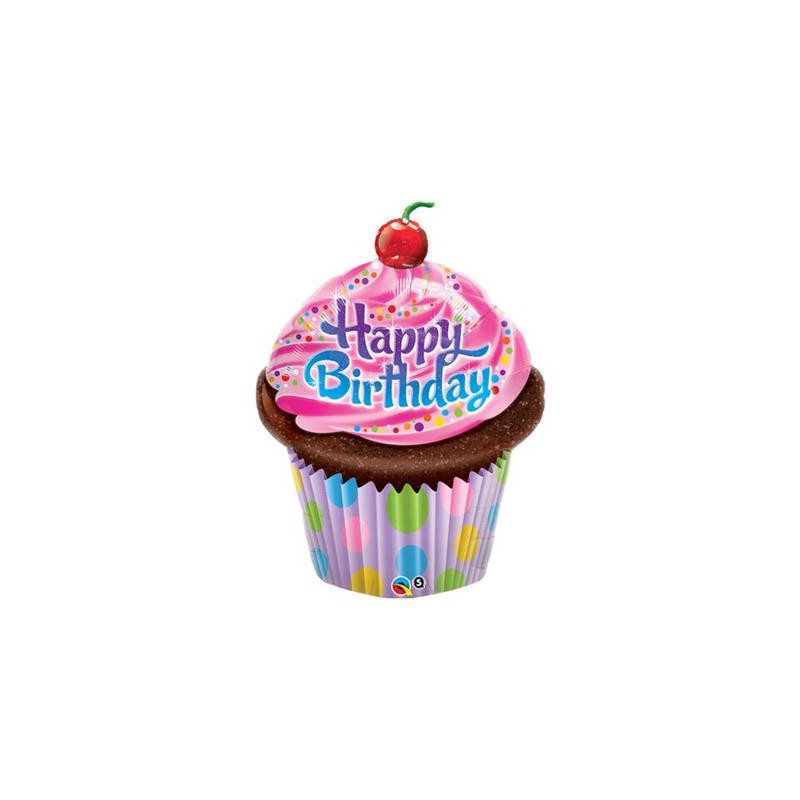 BALLON METALLIQUE HAPPY BIRTHDAY MULTICOLOR CUPCAKE 89 CM