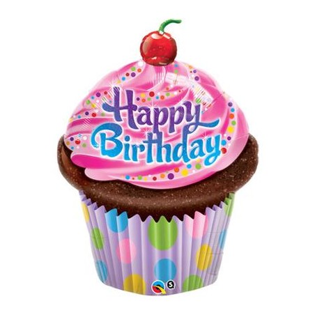 BALLON METALLIQUE HAPPY BIRTHDAY MULTICOLOR CUPCAKE 89 CM