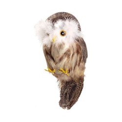 HIBOU OU CHOUETTE PLUMES COULEUR NATURELLE 33 CM