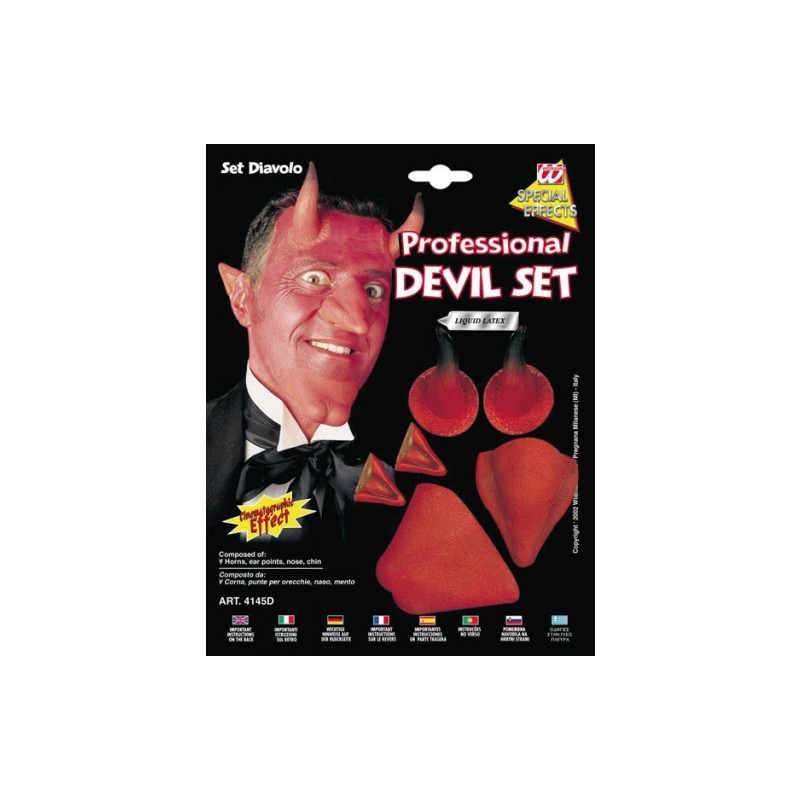 SET DIABLE OREILLES + CORNES + NEZ + MENTON AVEC COLLE