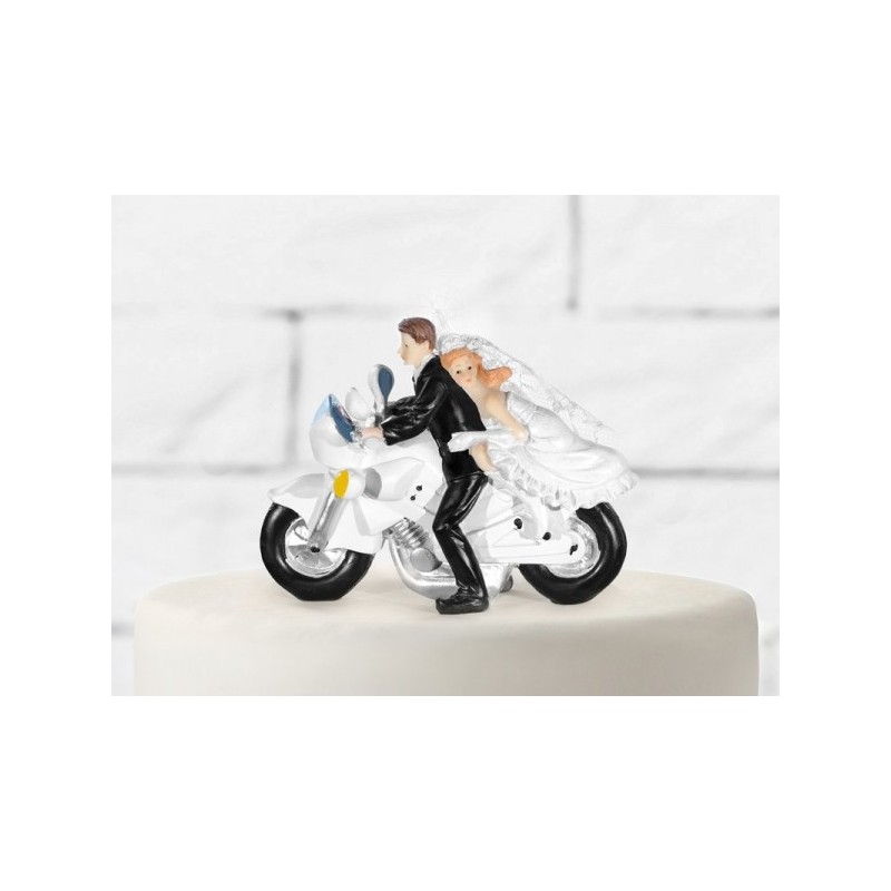 FIGURINE COUPLE DE MARIES EN MOTO