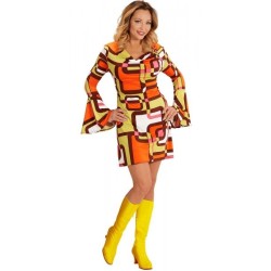 DEGUISEMENT ROBE FEMME GROOVY ANNEES 70 MARRON ORANGE VERT TAILLE L