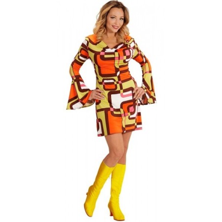 DEGUISEMENT ROBE FEMME GROOVY ANNEES 70 MARRON ORANGE VERT TAILLE M