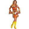 DEGUISEMENT ROBE FEMME GROOVY ANNEES 70 MARRON ORANGE VERT TAILLE S