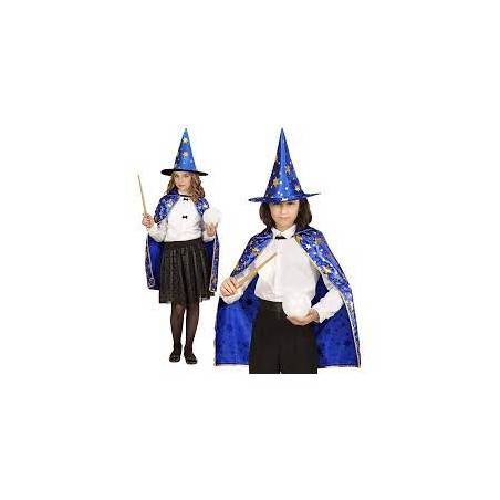 CAPE ET CHAPEAU MAGICIEN BLEU ENFANT