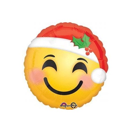 BALLON METALLIQUE ROND SMILEY CHAPEAU PERE NOEL 43 CM
