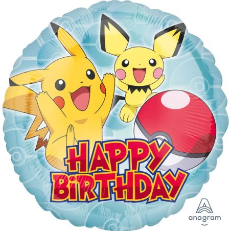 BALLON METALLIQUE ROND POKEMON PIKACHU HAPPY BIRTHDAY 43 CM