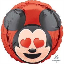 BALLON METALLIQUE ROND TETE DE MICKEY EMOTICON YEUX EN COEUR 43 CM