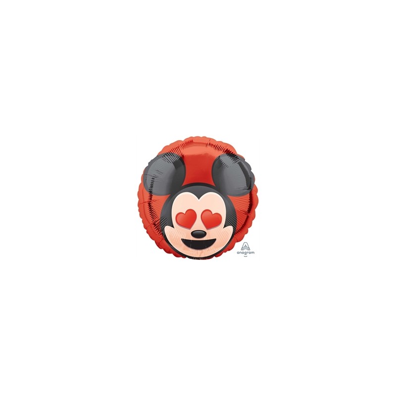 BALLON METALLIQUE ROND TETE DE MICKEY EMOTICON YEUX EN COEUR 43 CM