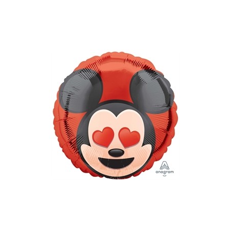 BALLON METALLIQUE ROND TETE DE MICKEY EMOTICON YEUX EN COEUR 43 CM