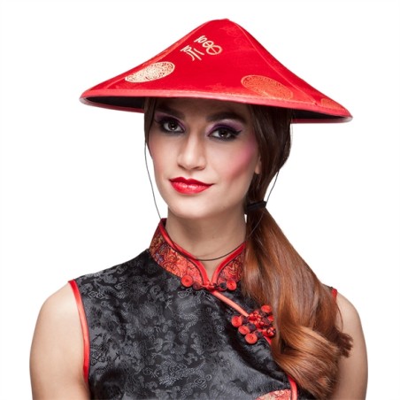 CHAPEAU CHINOIS SATIN ROUGE