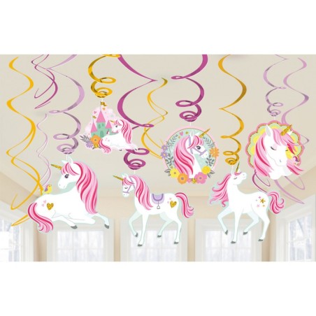 12 DECORATIONS TOURBILLONS LICORNE PASTEL