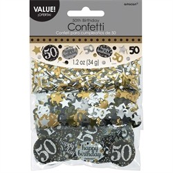 CONFETTIS DE TABLE 50 ANS NOIR ARGENT OR 34G