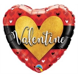 BALLON COEUR METALLIQUE  VALENTINE ROUGE OR ET NOIR 46 CM