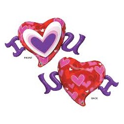 BALLON METALLIQUE COEUR I LOVE YOU VIOLET ET ROUGE 117 CM