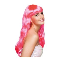 PERRUQUE CHEVEUX LONGS ROSE FLUO AVEC FRANGE