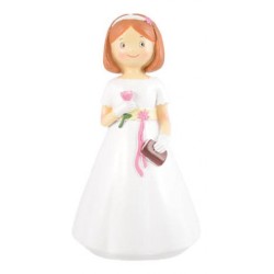 FIGURINE COMMUNIANTE ROSE ET MISSEL  8 X 17 CM