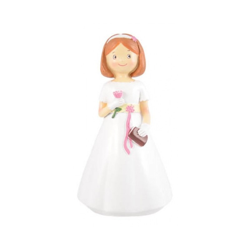 FIGURINE COMMUNIANTE ROSE ET MISSEL  8 X 17 CM