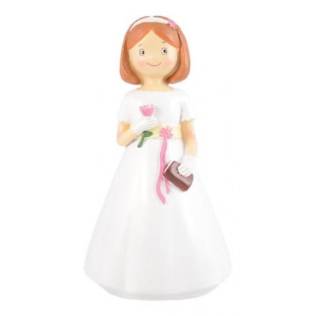 FIGURINE COMMUNIANTE ROSE ET MISSEL  8 X 17 CM