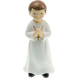 FIGURINE COMMUNIANT PRIERE EN AUBE BLANCHE 6,5 X 5,5 X 15 CM