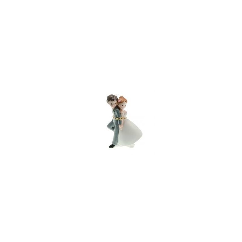 FIGURINE RESINE COUPLE DE MARIES ENCHAINES 9 X 6 X 15 CM