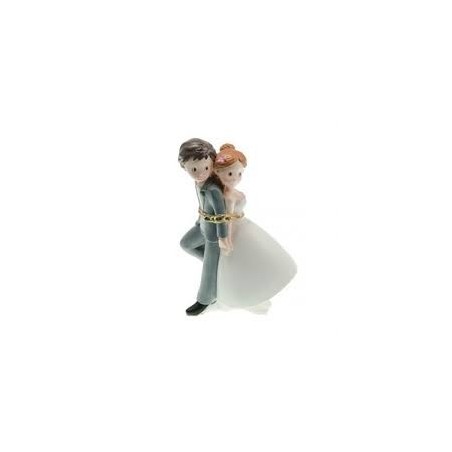 FIGURINE RESINE COUPLE DE MARIES ENCHAINES 9 X 6 X 15 CM